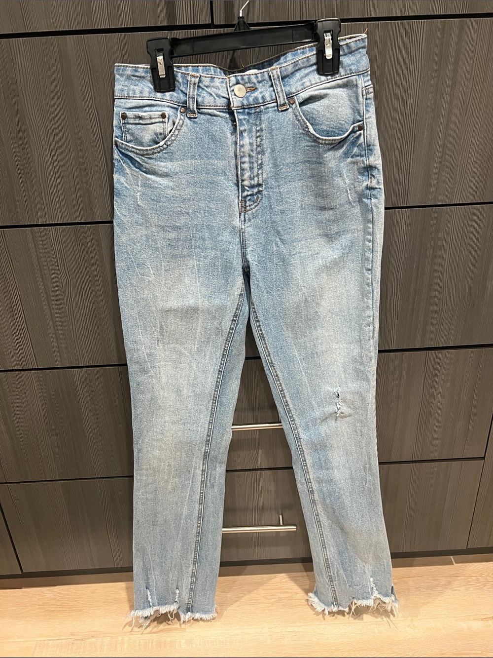 Tinsel Light Blue Slim Straight Men's Jeans with Raw Hem